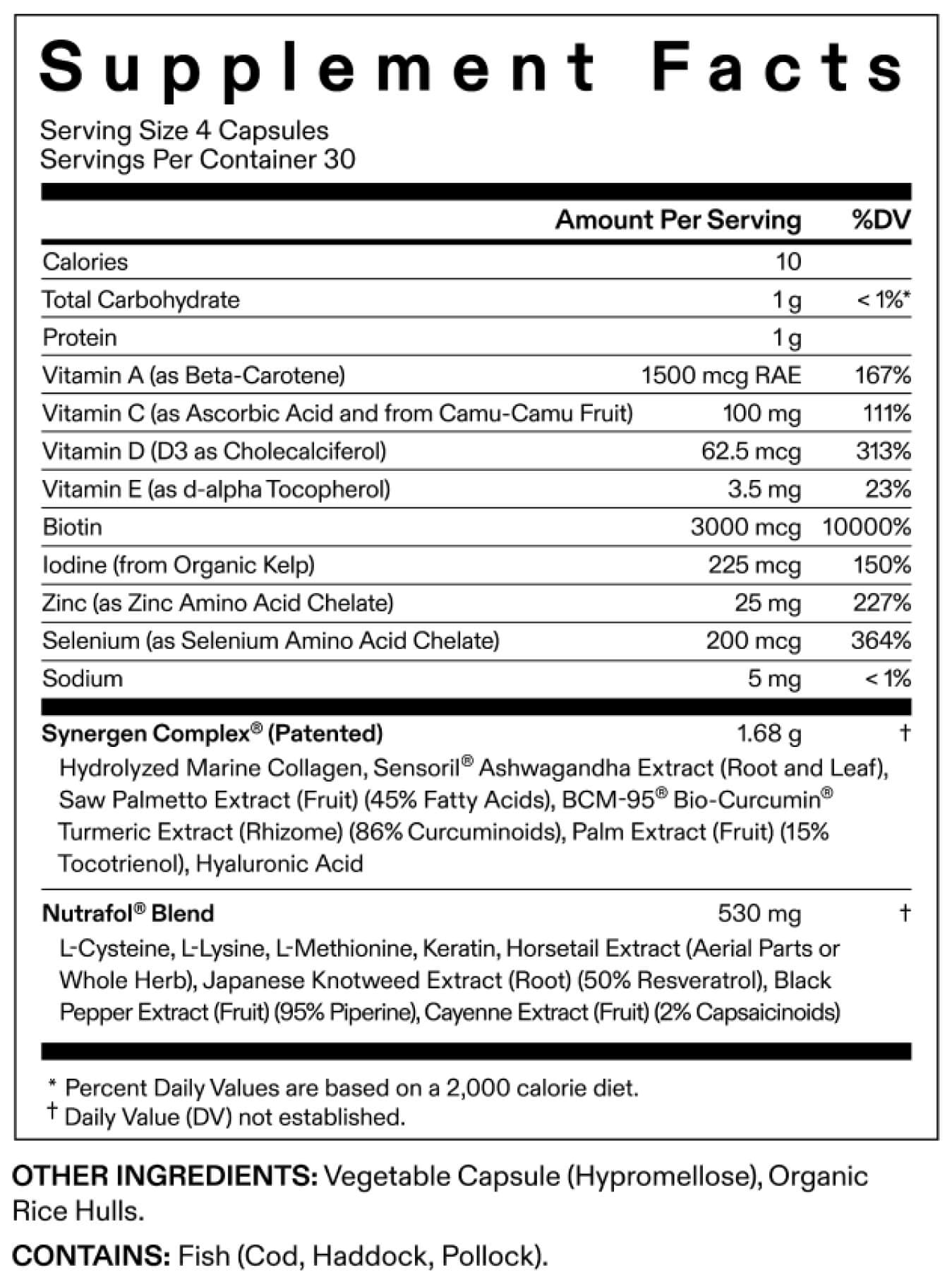 Nutrafol Women's Hair Growth Pack Nutrition Facts