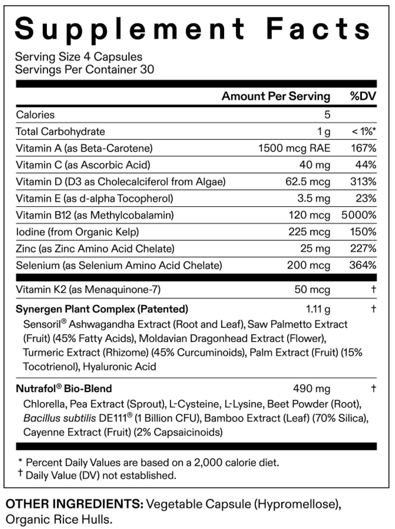 Nutrafol Women's Vegan Hair Growth Pack Nutrition Facts