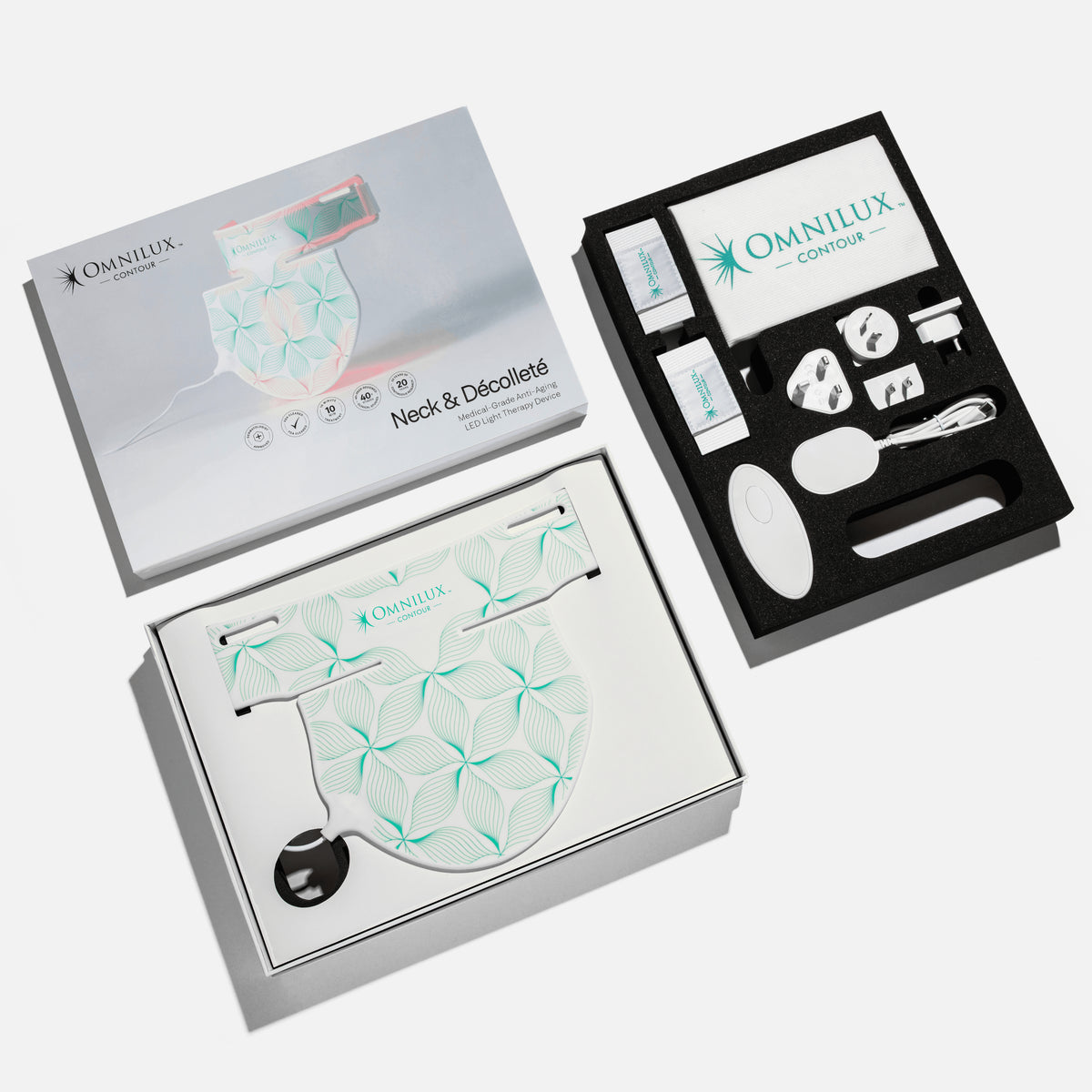 Box contents for Omnilux Contour Neck and Decollete LED Face Mask